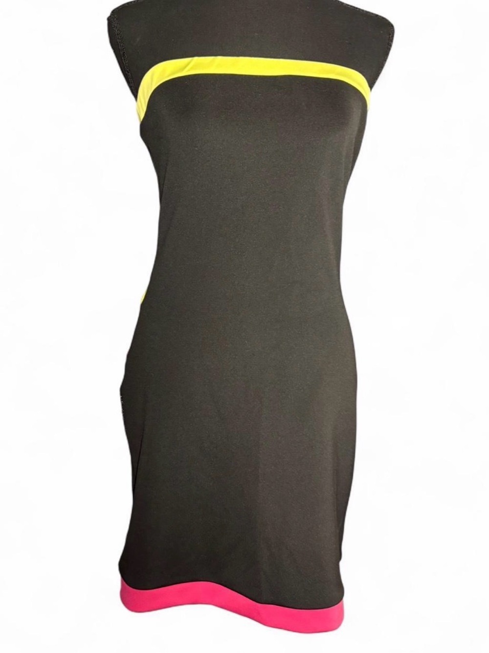 Deb Black Strapless Dress with Neon Yellow and Pink Trim